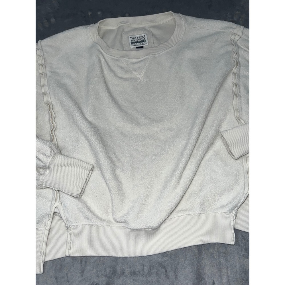 American Eagle Seriously Huggable Sweatshirt Cream Fleece Split Hem XS 0208